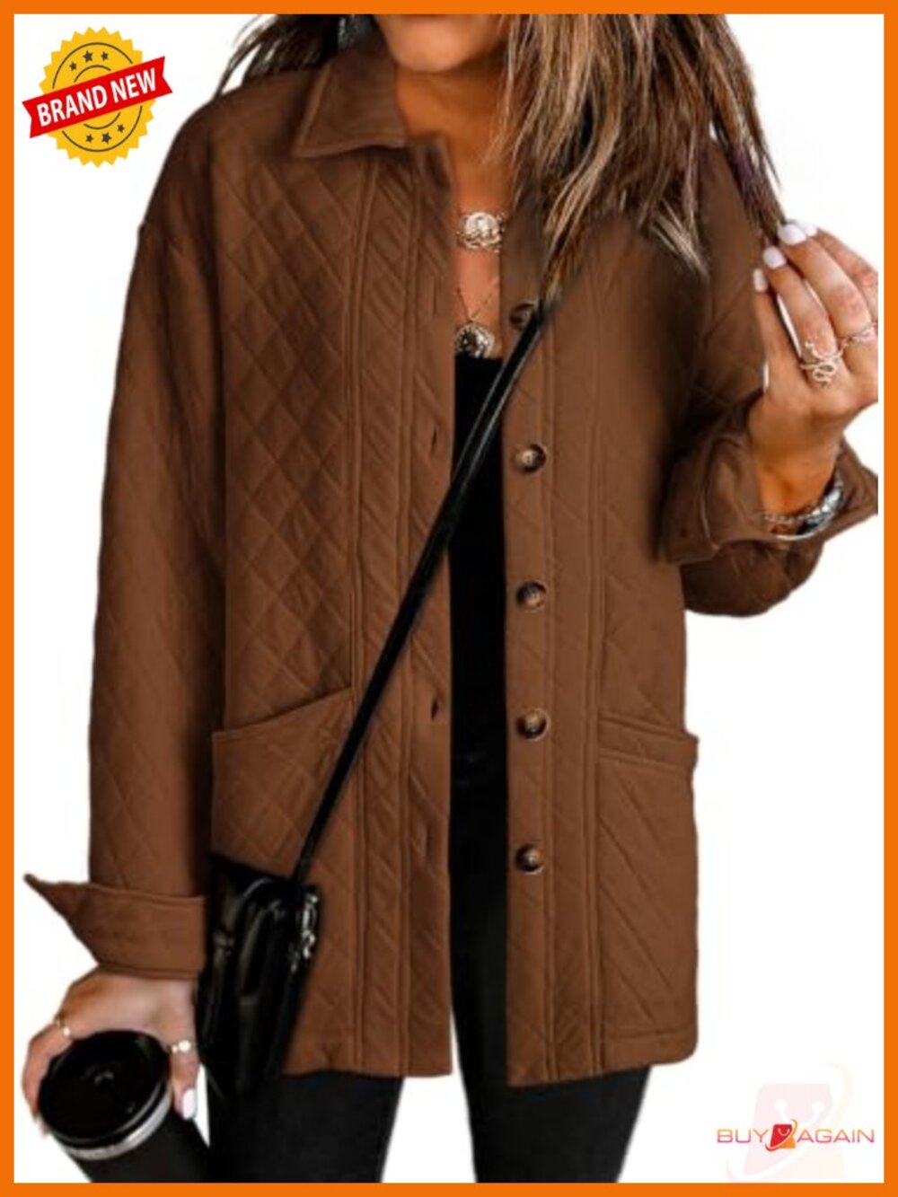 Quilted Button Down Jacket Women Lightweight Long Sleeve Coat Pockets